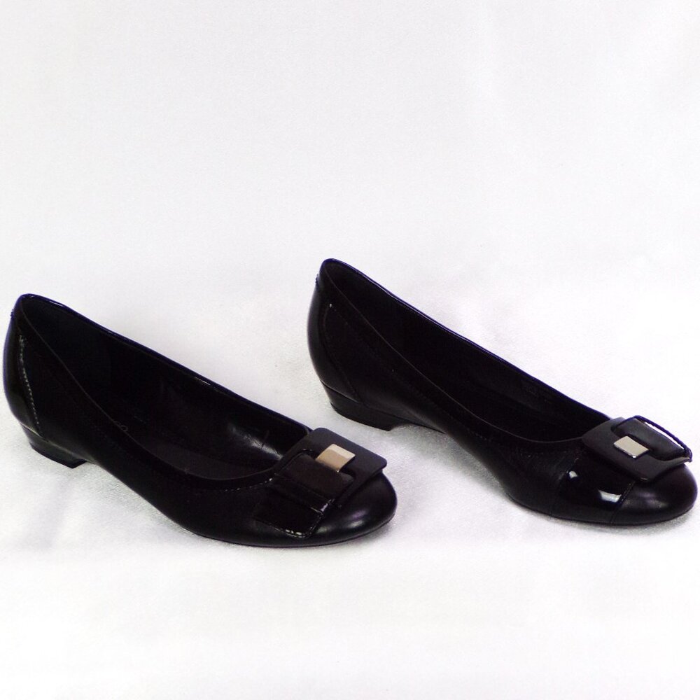 Franco Sarto Black Patent Leather Flats with Buckle